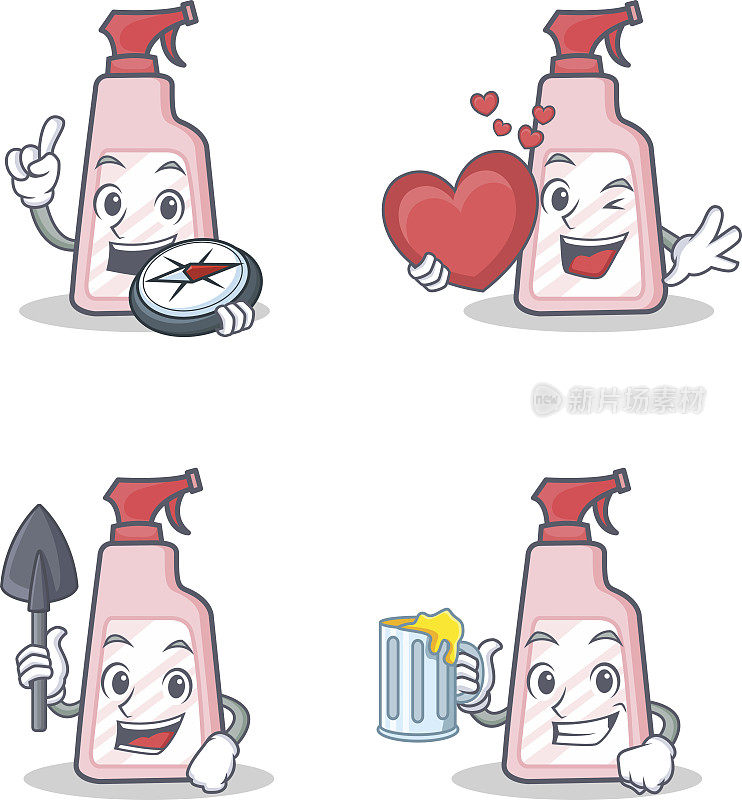 Set of cleaner character with explorer heart miner juice vector插图